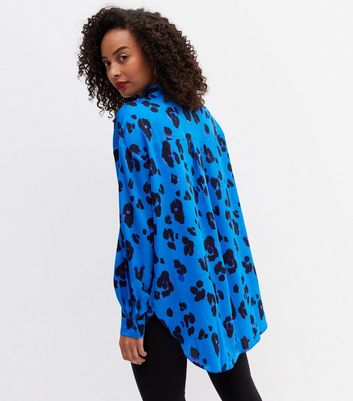 Tall Blue Leopard Print Oversized Shirt 
