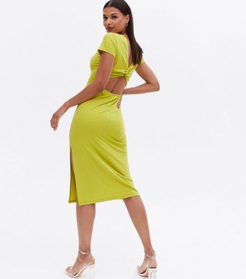 Light Green Ribbed Twist Back Midi Dress New Look