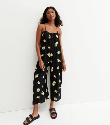 Damen Bekleidung Black Lemon Strappy Oversized Crop Jumpsuit