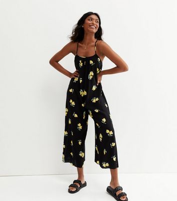 Damen Bekleidung Black Lemon Strappy Oversized Crop Jumpsuit