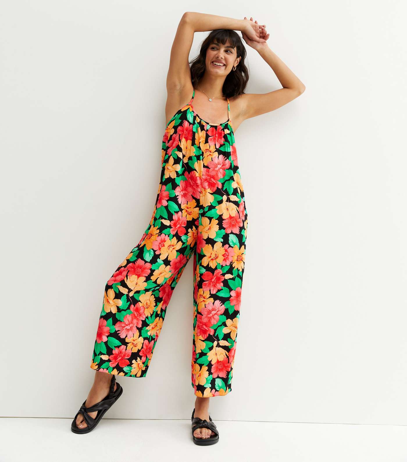 Red Floral Strappy Oversized Crop Jumpsuit