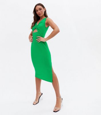 Damen Bekleidung Green Ribbed Sleeveless Twist Front Midi Dress