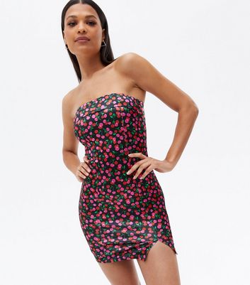 Click to view product details and reviews for Black Cherry Satin Bandeau Mini Bodycon Dress New Look.