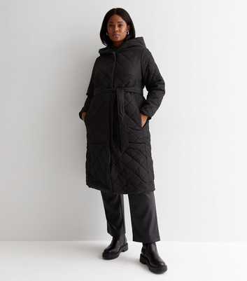 Curves Black Quilted Hooded Long Puffer Jacket