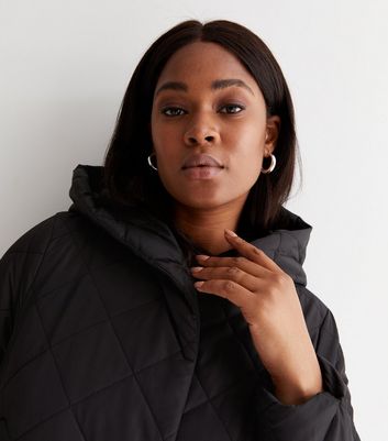 Curves Black Quilted Hooded Long Puffer Jacket | New Look