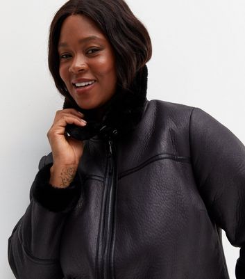 Black aviator coat womens sale