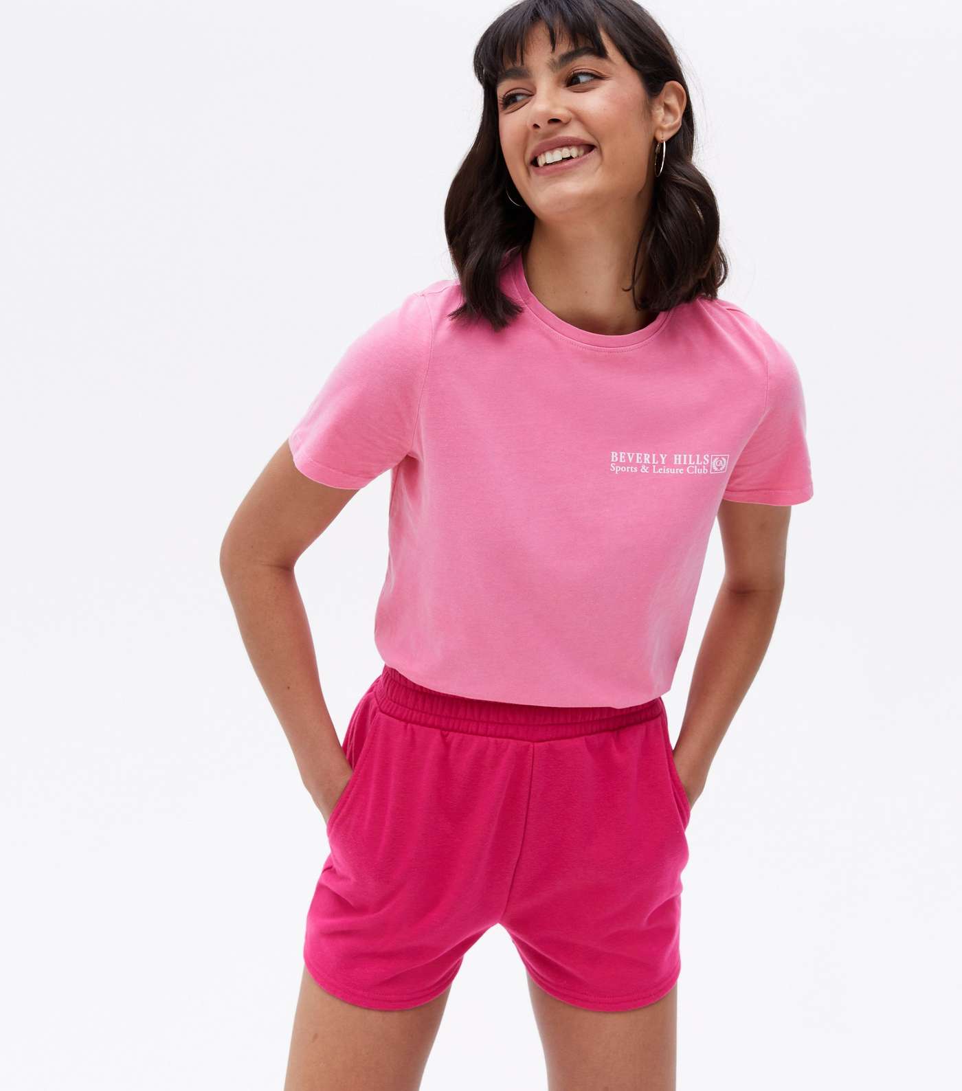 Bright Pink Overdyed Beverly Hills Logo T-Shirt Image 2