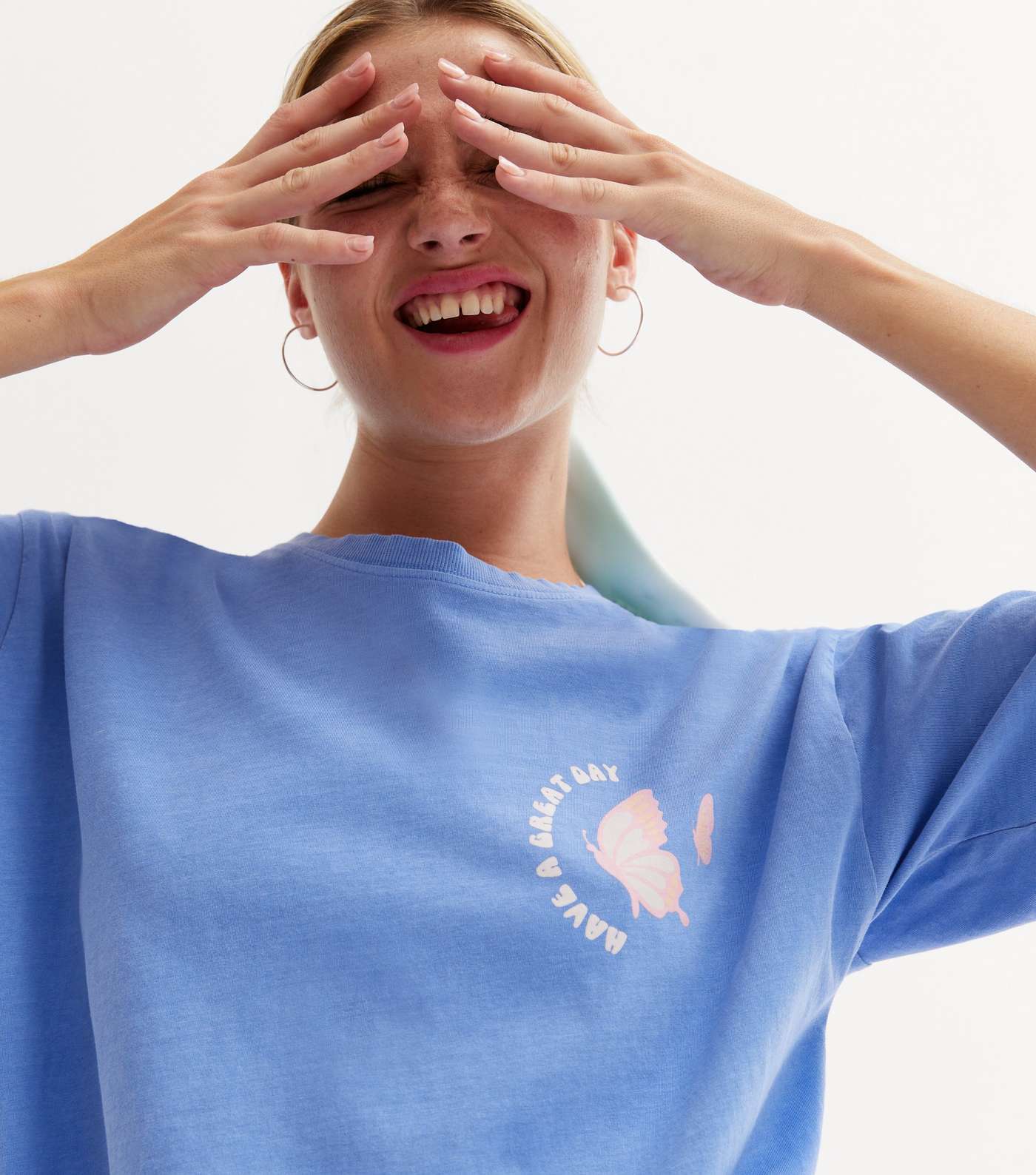 Pale Blue Have a Great Day Front and Back Logo Oversized T-Shirt