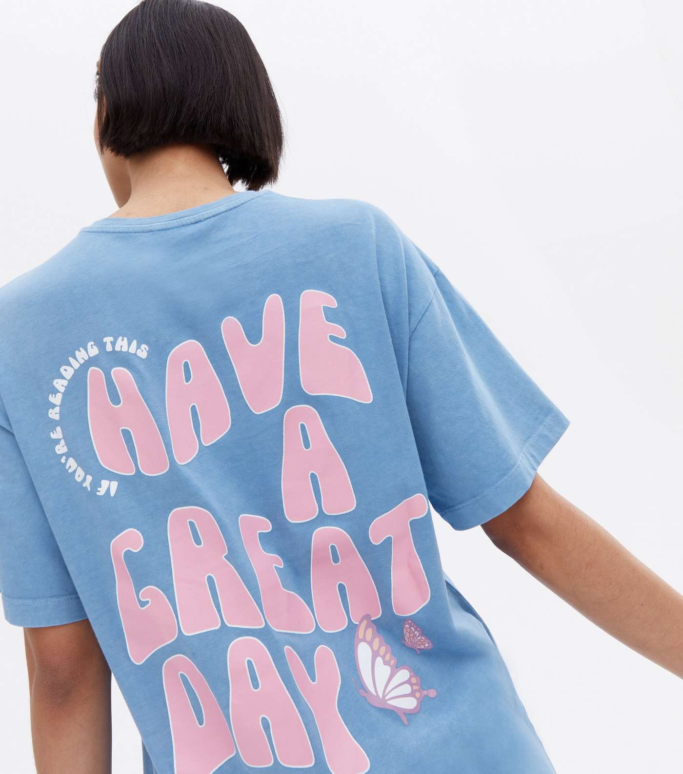Blue Butterfly Great Day Oversized Logo T-Shirt