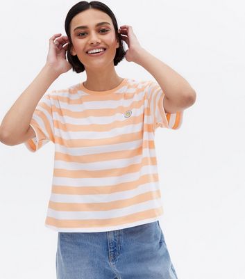 Orange Stripe Daisy Embroidered Boxy T Shirt New Look