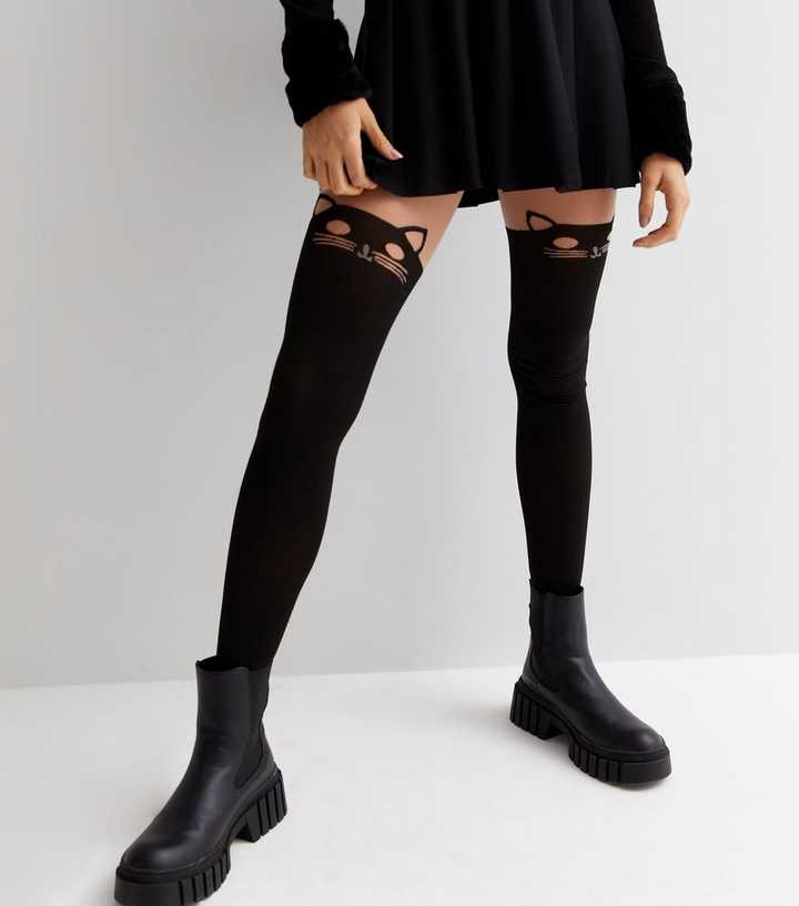 Black Cat Knee Fashion Tights
