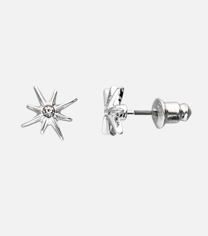 SIX Silver Diamanté Star Stud Earrings
