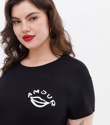 Click to view product details and reviews for Curves Black Logo Amour Lips T Shirt New Look.