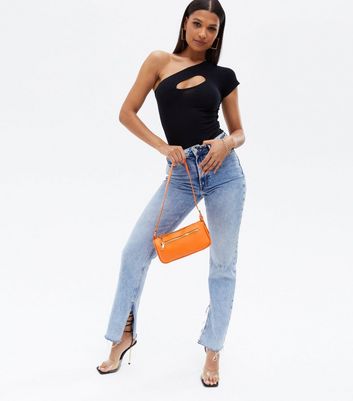 Black Soft Ribbed Cut Out One Sleeve 
