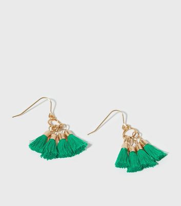 green and gold tassel earrings