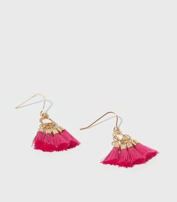 Bright pink tassel on sale earrings