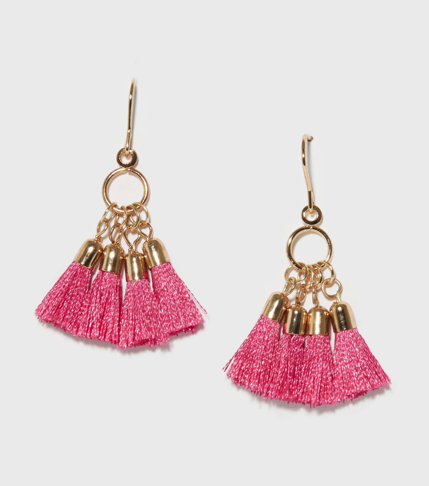 Bright Pink Tassel Hoop Earrings Image 2