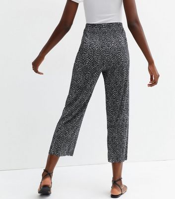 Tall Black Animal Print Plissé Wide Leg 