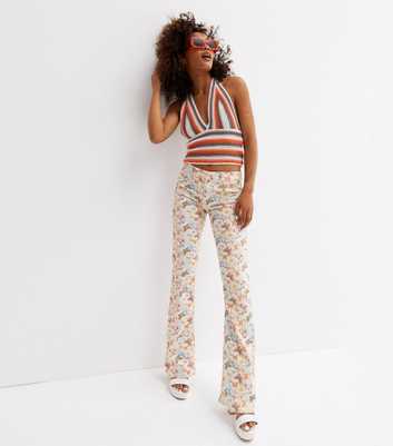 NEON & NYLON Off White Butterfly Flared Jeans