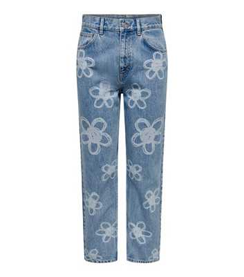 NEON & NYLON Pale Blue Floral Ankle Grazing Jeans
