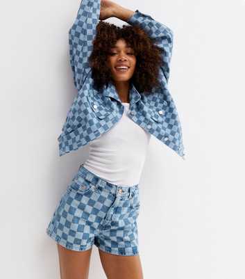 NEON & NYLON Blue Checkerboard Denim Shorts