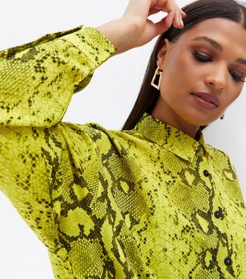 Green Snake Print Chiffon Oversized Shirt New Look