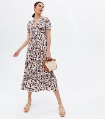 Off White Spot Tiered Midi Smock Dress 