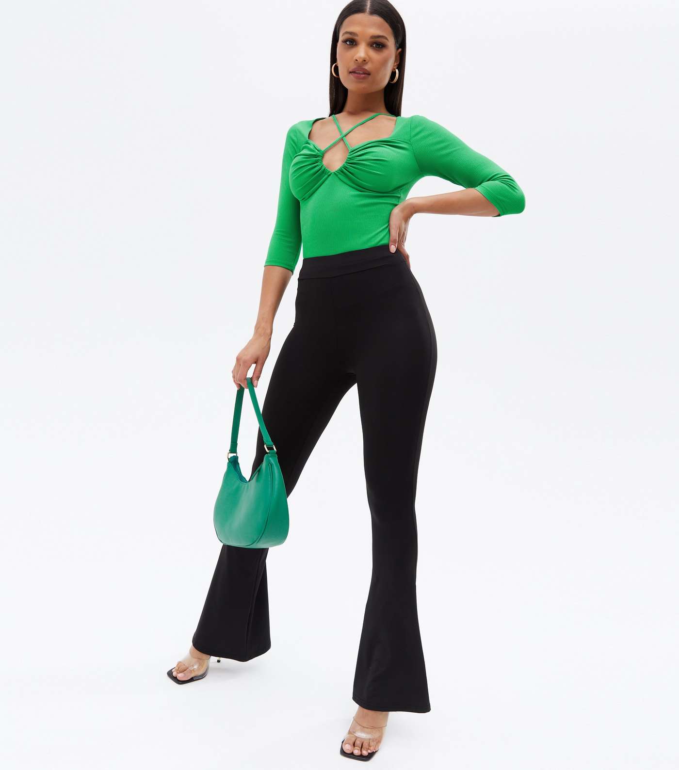 Green Ribbed Strappy Cut Out Top Image 2