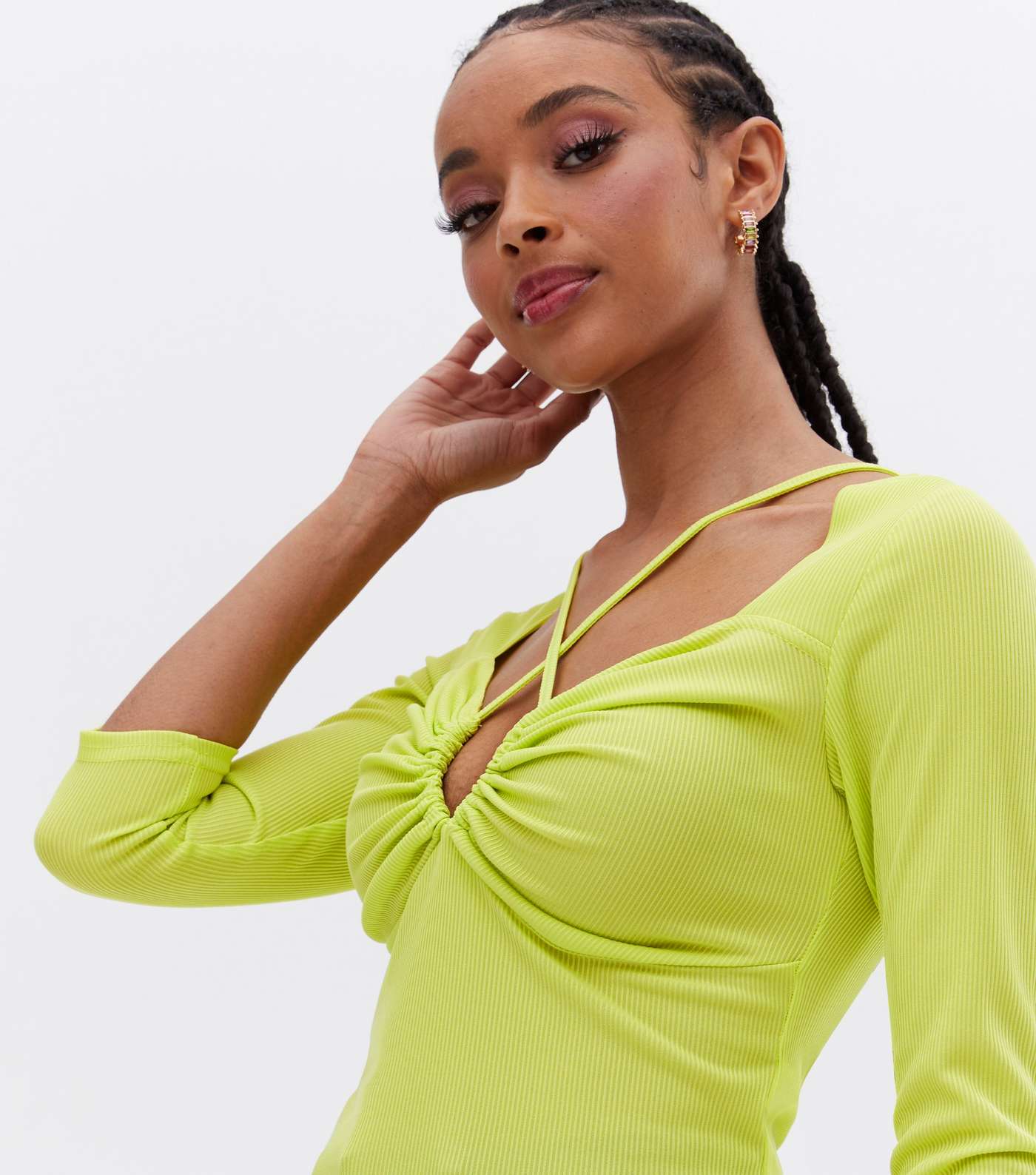 Light Green Ribbed Strappy Cut Out Top Image 2