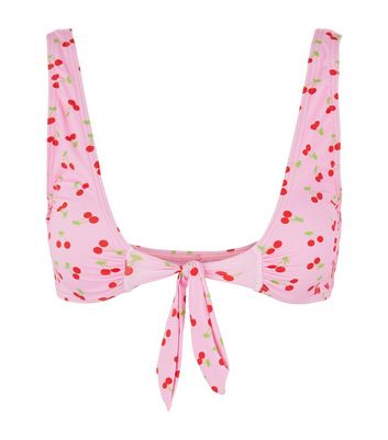 Click to view product details and reviews for Pieces Pink Cherry Tie Front Bikini Top New Look.