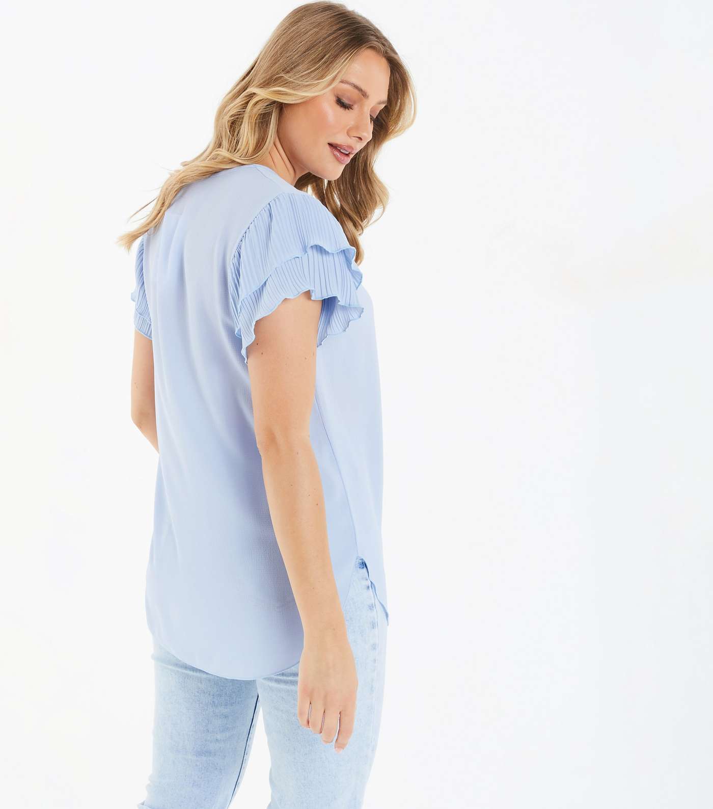 QUIZ Pale Blue Pleated Frill Sleeve Top Image 3