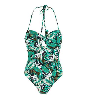 Click to view product details and reviews for Pieces Green Tropical Halter Swimsuit New Look.