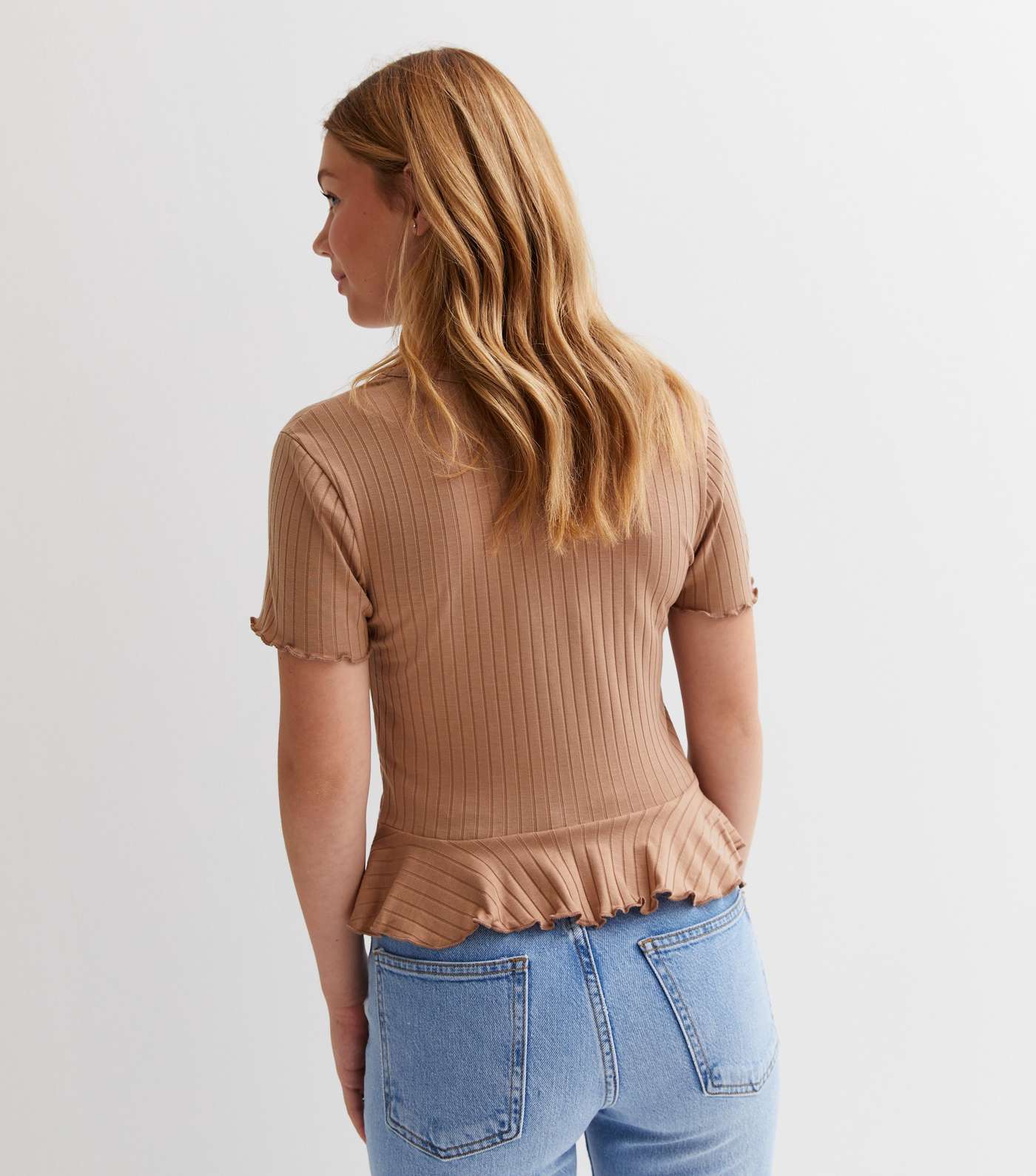 Girls Light Brown Ribbed Ruched Peplum Top Image 4
