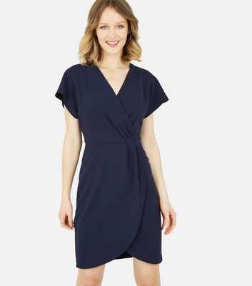 Mela Navy Short Sleeve Mini Wrap Dress