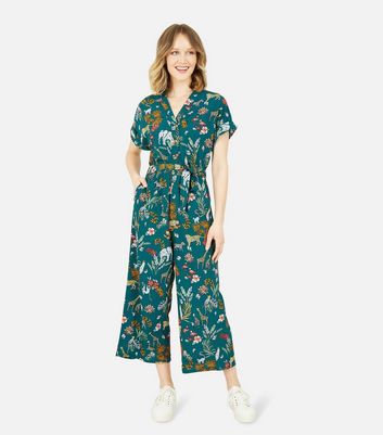 Damen Bekleidung Yumi Green Animal Print Belted Crop Jumpsuit Damen Bekleidung Yumi Green Animal Print Belted Crop Jumpsuit