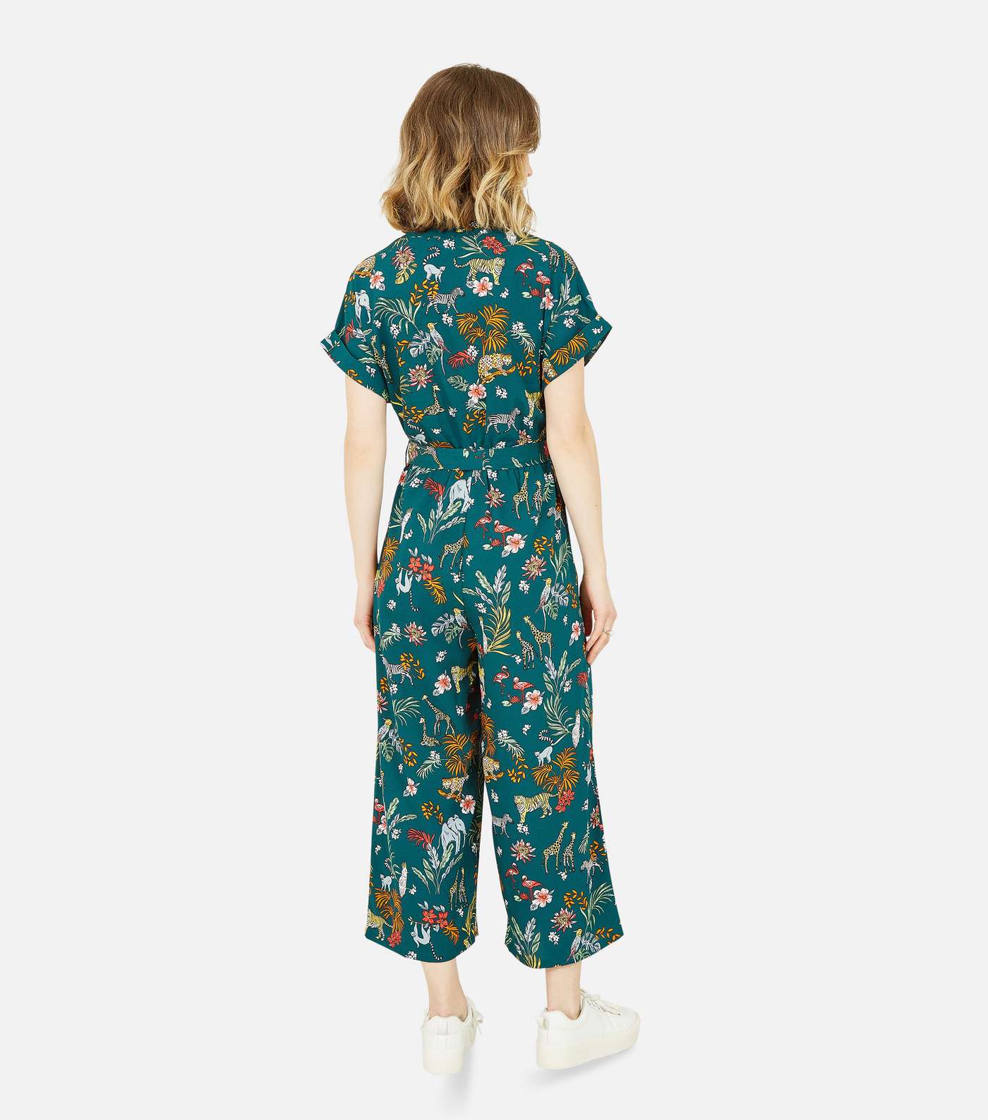 Yumi Green Animal Print Belted Crop Jumpsuit Image 4