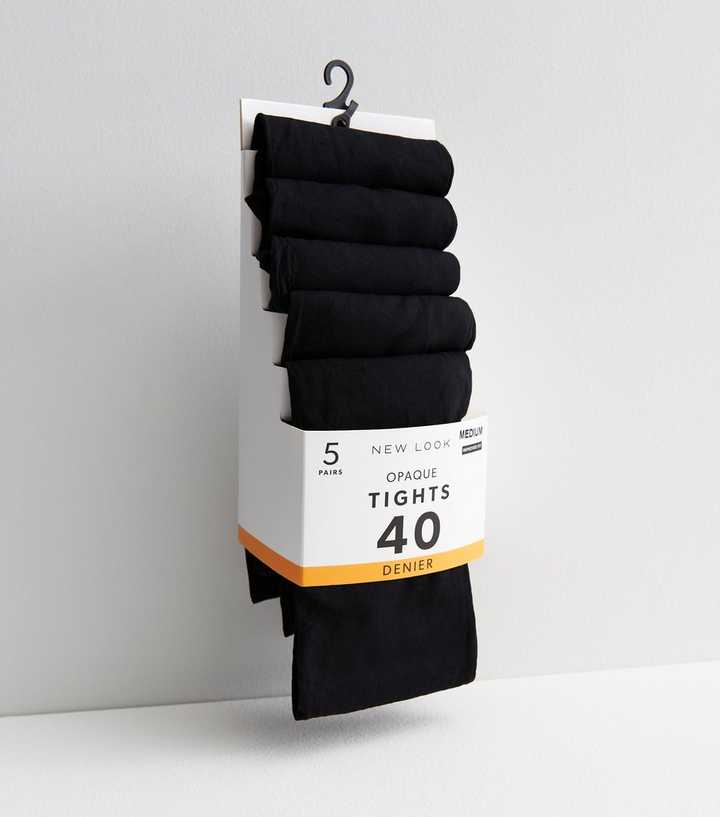 5 Pack Black 40 Denier Opaque Tights