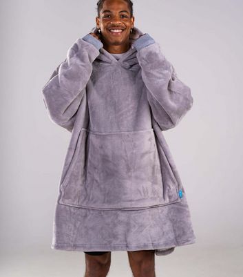 ONY Pale Grey Fleece Oversized Unisex Blanket Hoodie New Look