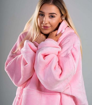 ONY Pale Pink Fleece Oversized Unisex Blanket Hoodie New Look