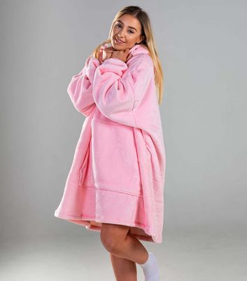 ONY Pale Pink Fleece Oversized Unisex Blanket Hoodie New Look