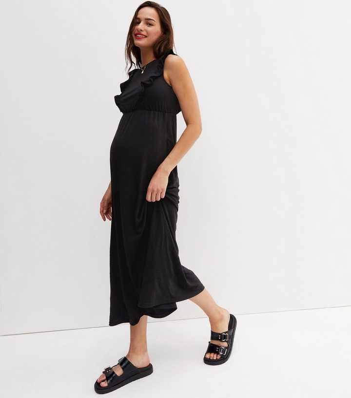 Mamalicious Maternity Black Frill Maxi Nursing Dress