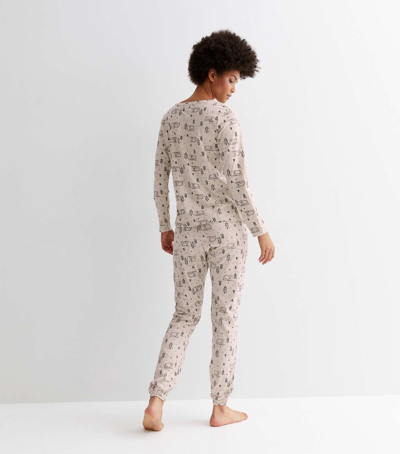 Cream Long Sleeve Pyjama Set with Polar Bear Print Image 4