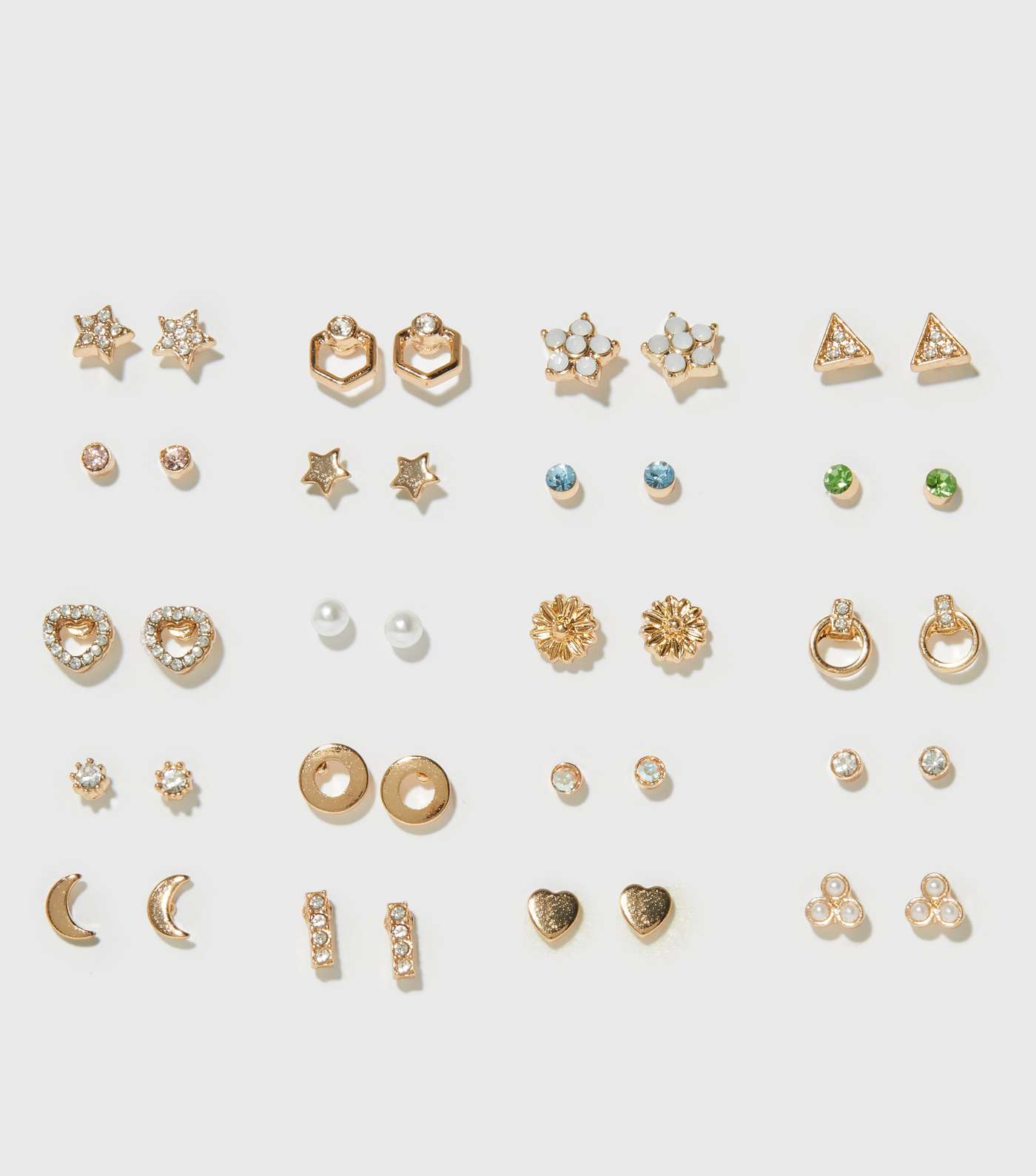 20 Pack Gold Diamanté Mixed Stud Earrings