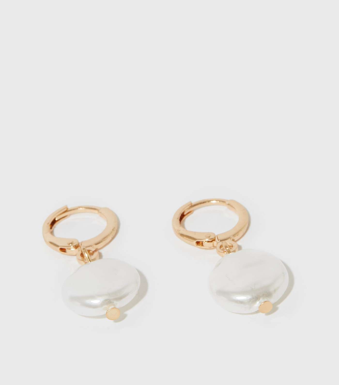 Gold Faux Pearl Charm Hoop Earrings