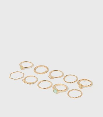 Damen Accessoires 10 Pack Gold Diamanté Gem Stacking Rings Damen Accessoires 10 Pack Gold Diamanté Gem Stacking Rings