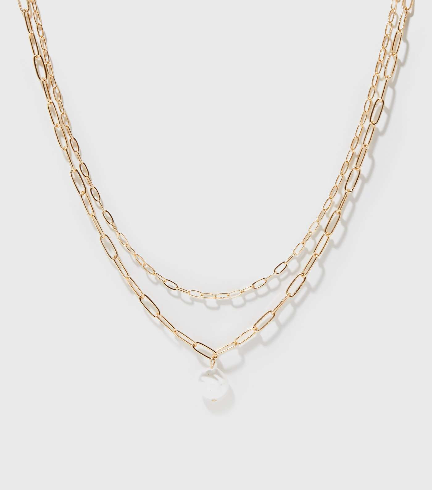 Gold Faux Pearl Pendant Layered Chain Necklace