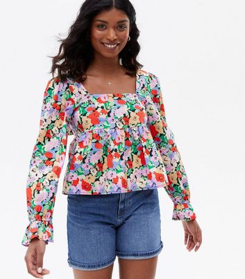 ONLY Black Floral Open Back Peplum Blouse | New Look