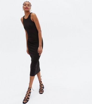 Tall Black Ribbed Sleeveless Bodycon Midi Dress New Look