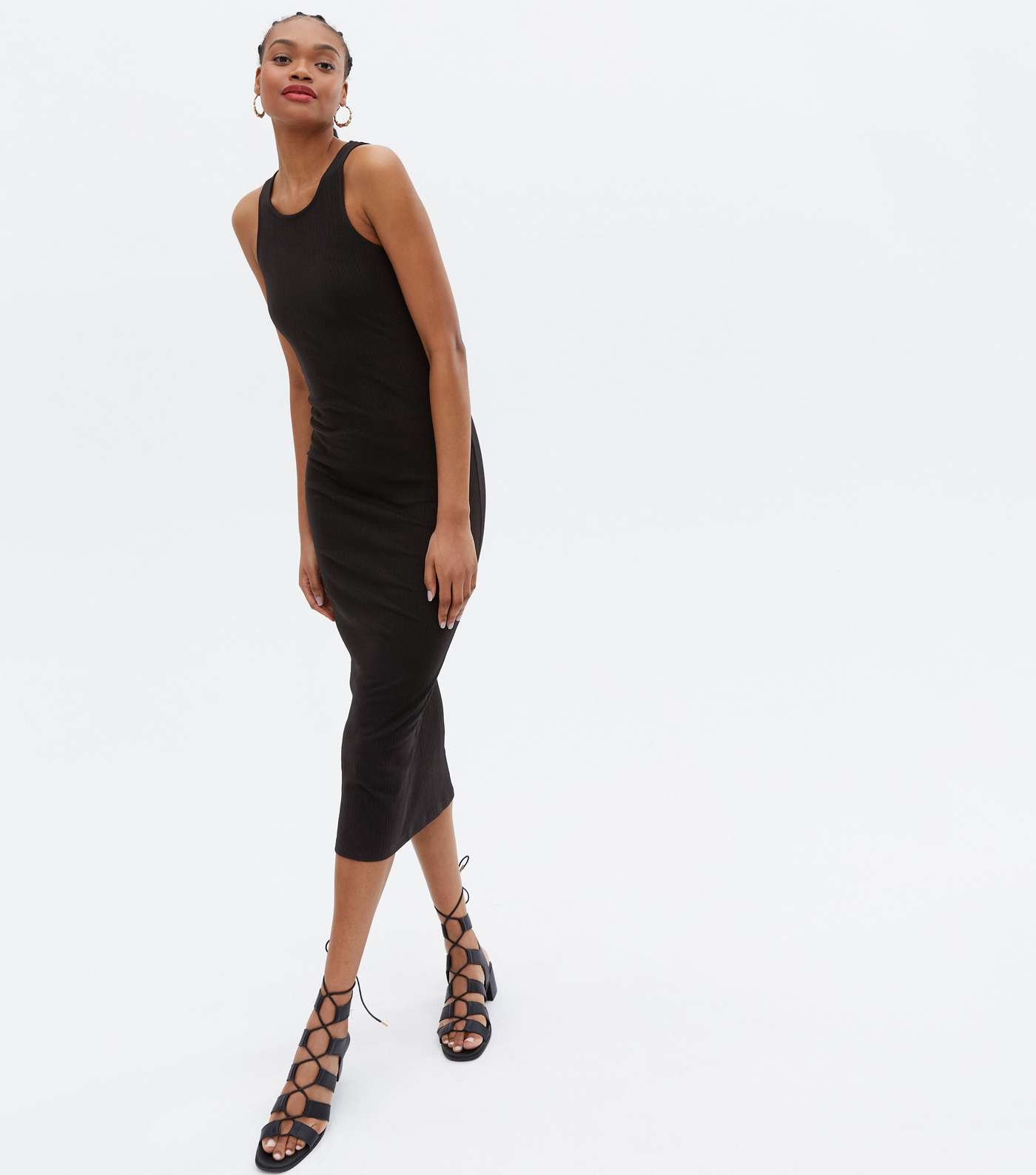 Tall Black Ribbed Sleeveless Bodycon Midi Dress Image 2