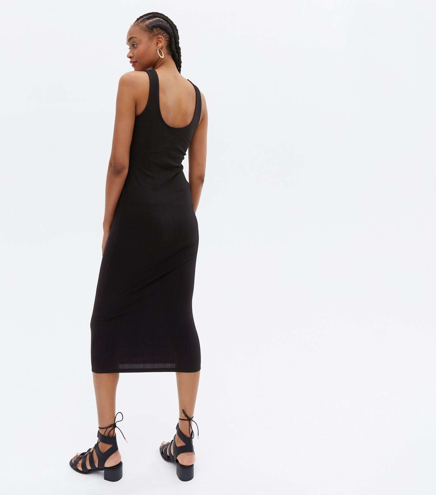 Tall Black Ribbed Sleeveless Bodycon Midi Dress Image 4